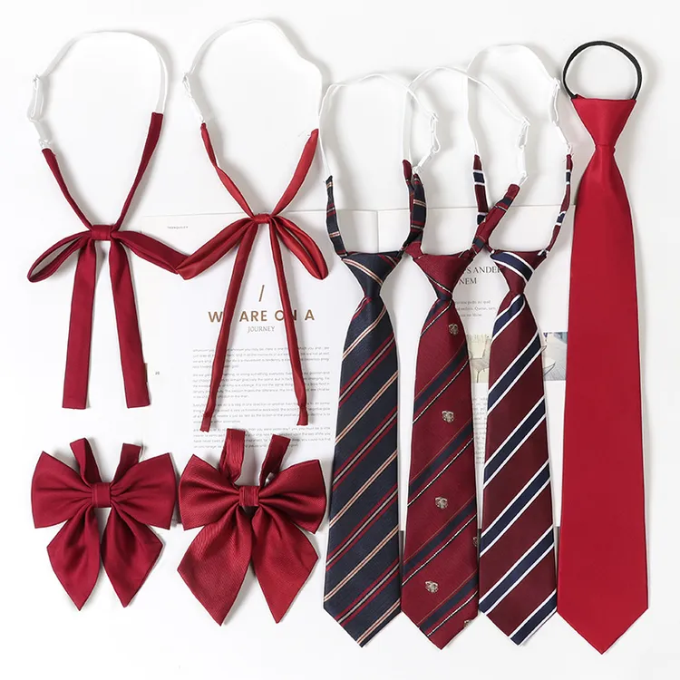jk酒红色领带女日系学院风懒人条纹免打领结学士服毕业照校服配饰