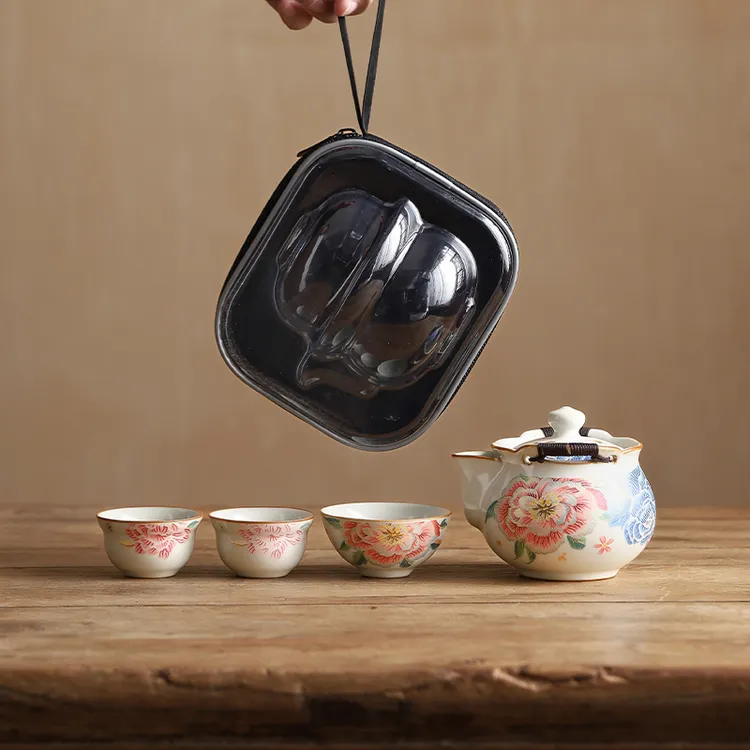 汝窑一壶两杯户外旅行茶具套装便携手抓茶壶茶杯快客杯一人饮茶具