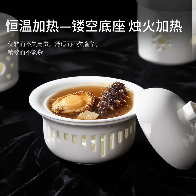 白瓷燕窝碗酒店位上汤盅带盖陶瓷高端会所餐厅隔水炖盅一人份餐具