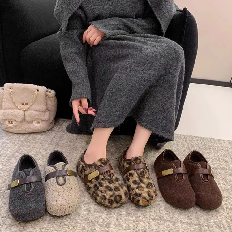 复古内增高毛呢加绒勃肯鞋女2025冬季新款灰色毛毛鞋阔腿裤必备鞋