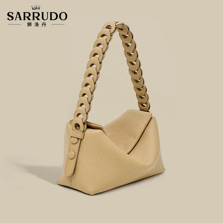 狮洛丹单肩包斜挎包头层牛皮腋下包女新款小众编织手提包简约时尚