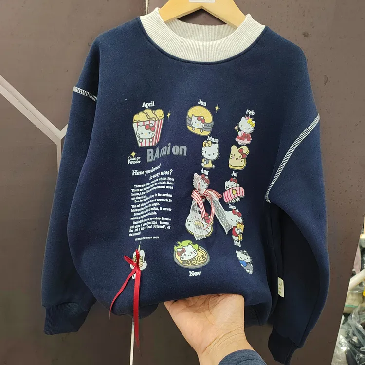 2025新款儿童秋冬款加绒卫女童中大童圆领长袖上衣卫衣