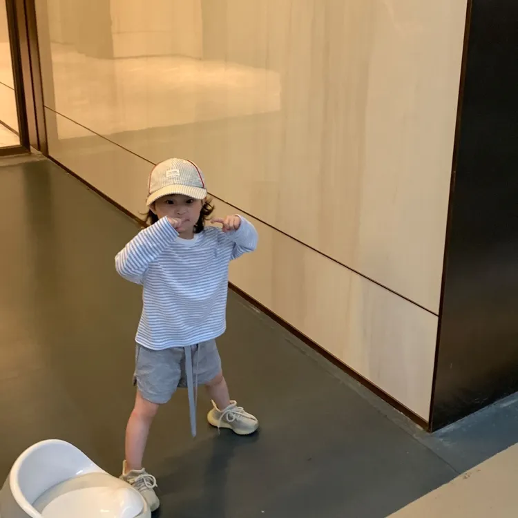 小思家女童套装2025夏季休闲百搭韩版条纹长袖上衣纯色运动休闲裤