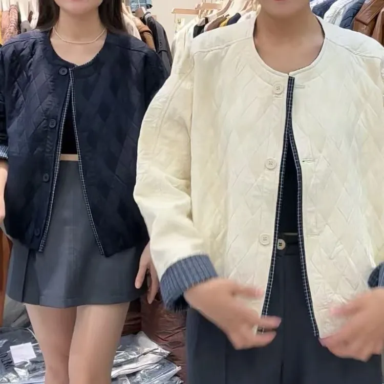 09-29外套圆领慵懒风女菱格ins针织秋冬小香风气质时尚百搭宽松衫