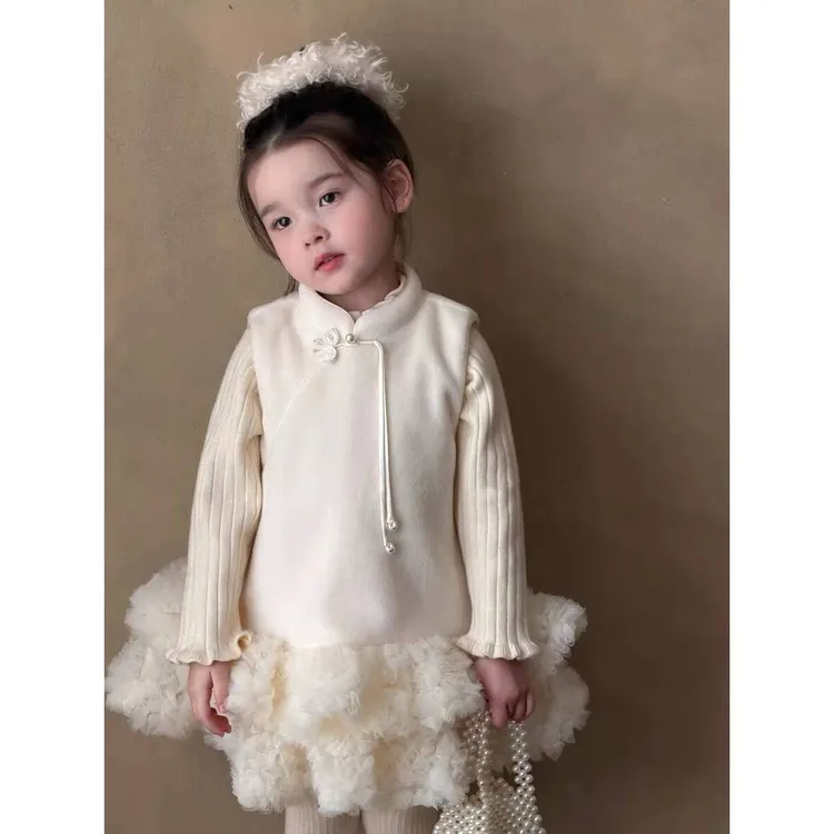 女童国风连衣裙新款冬周岁礼服女宝洋气公主裙小香风旗袍秋冬套装