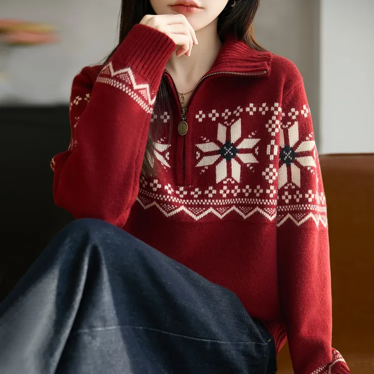 胖mm秋冬大码娃娃领本命年马年红色女士毛衣高级感内搭针织打底衫