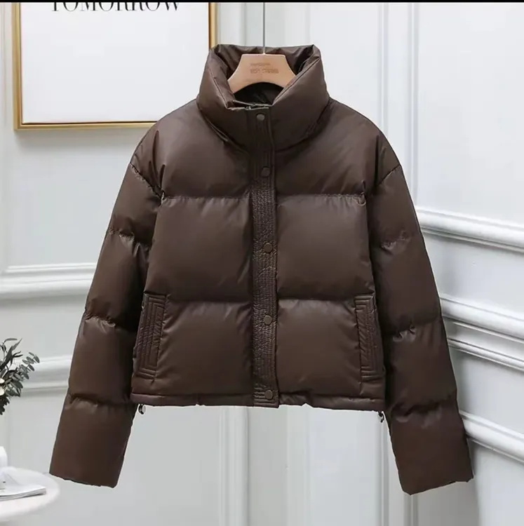 短款棉服女PU蛋白皮免洗新款冬季加厚保暖外套宽松肯豆风小个子