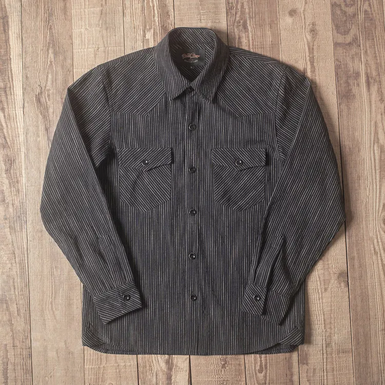 Double Seam 复古衬衫长袖尖领 条纹工装衬衣 纯棉重磅美式秋冬