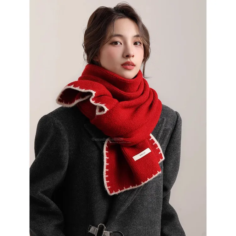 含羊毛高级感针织围巾女冬季2025流光风韩系氛围百搭加厚保暖围脖