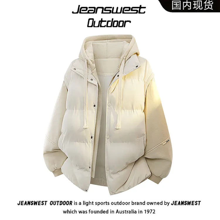 真维斯户外运动冬季保暖连帽棉服男女潮流拼接假两件情侣棉衣外套