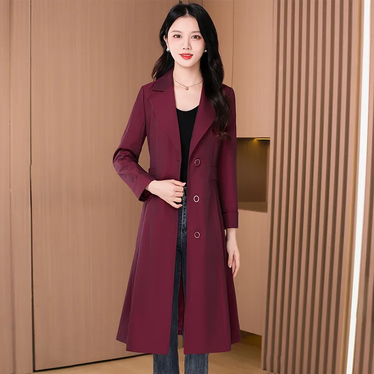 杭州意法风衣女款2025新款秋冬流行中长紫色外套妈妈高端洋气品牌