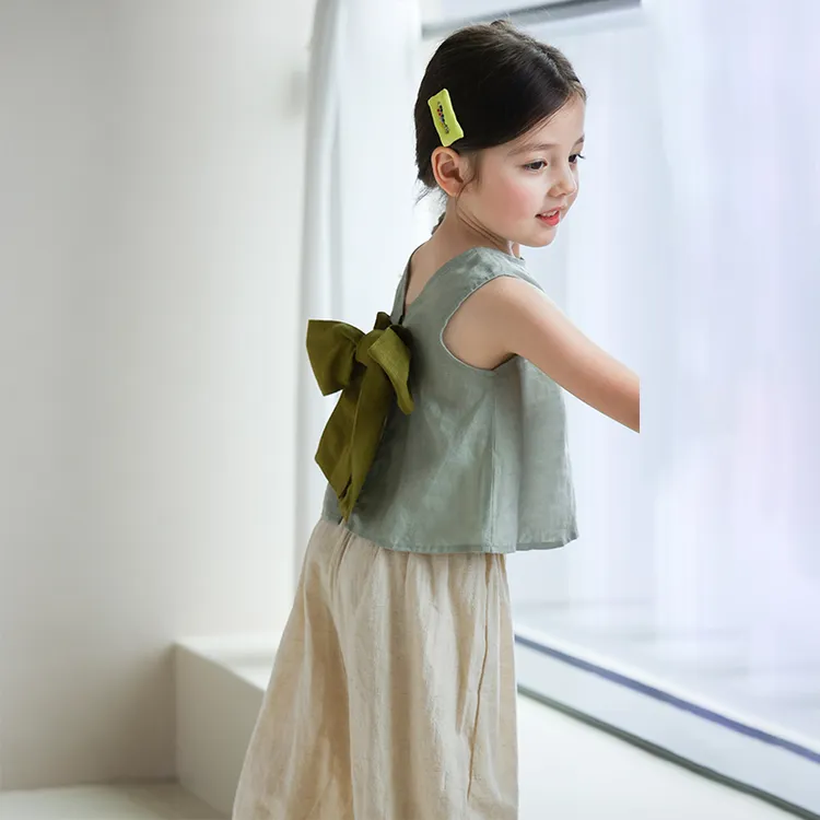 utouto大耳象女童后背绑带小衫2025夏季新款纯亚麻上衣2403862