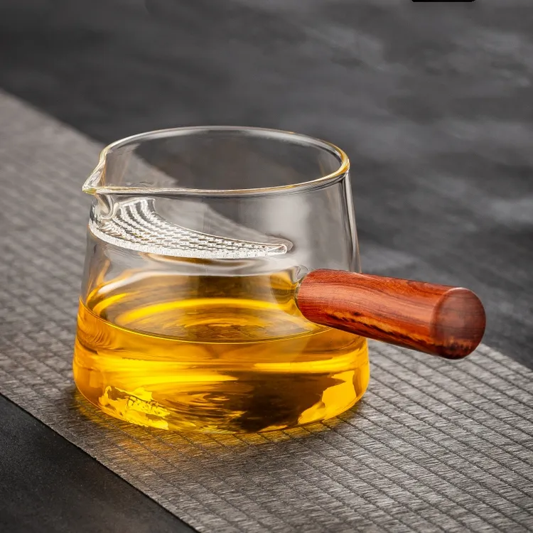 高端木把月牙茶漏公道杯过滤网绿茶泡茶杯加厚玻璃分茶器龙井茶具