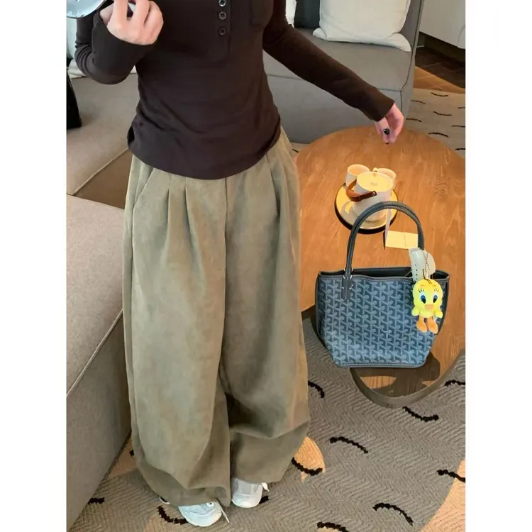 【山本少女】H832 H1558新款慵懒风加厚垂感宽松休闲百搭阔腿裤