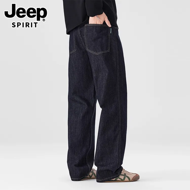 JEEPSPIRIT原色丹宁加绒加厚牛仔裤男士直筒宽松新款水洗阔腿长裤