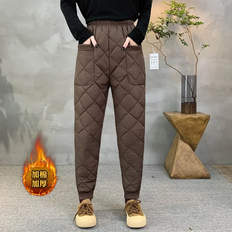 加棉加厚冬外穿高腰夹棉裤哈伦裤厚款束脚保暖裤棉裤