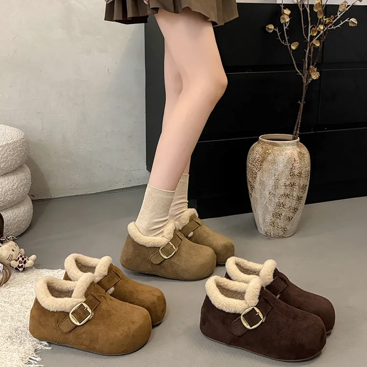 厚底内增高加绒全包勃肯鞋女2025新款冬毛毛鞋雪地靴保暖博肯棉鞋