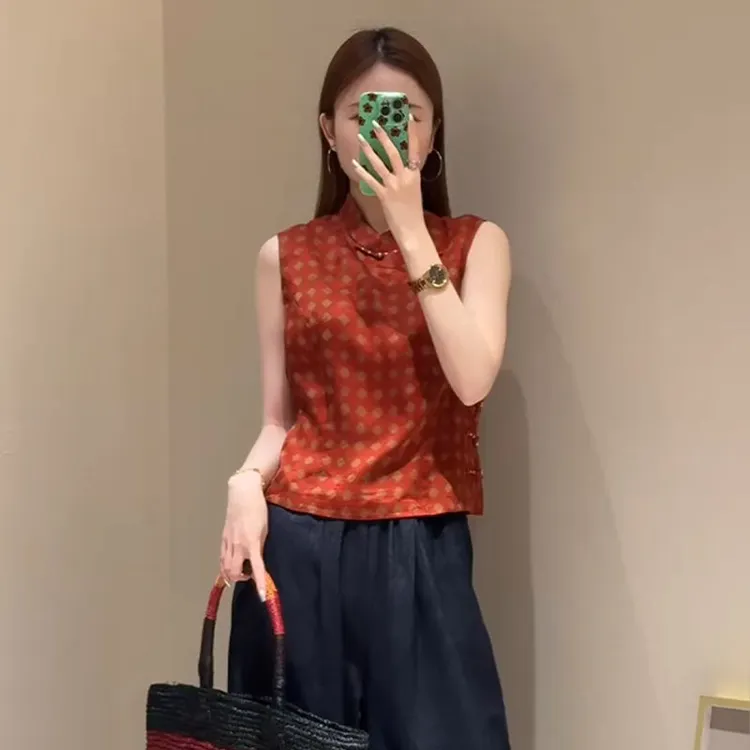 新中式国风宋锦唐装无袖背心女装2025年夏季新款轻奢气质独特上衣