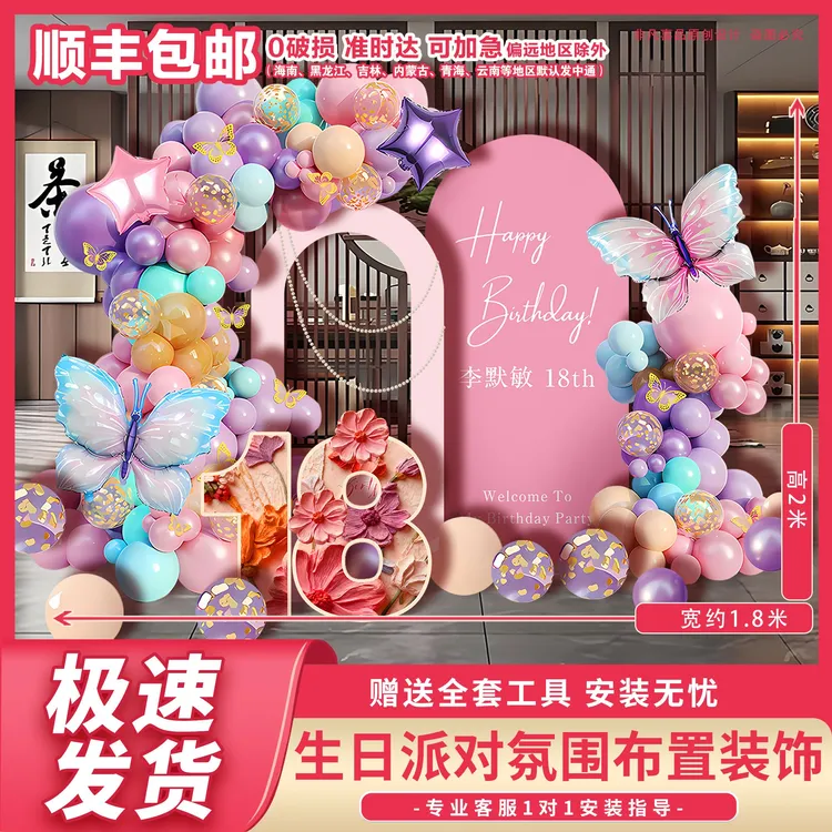 2025新款成人礼女孩网红生日气球派对高级生日场景布置用品