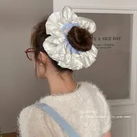 芭蕾风奶油缎面蓝色条纹大肠发圈女百搭发绳扎头发橡皮筋超大头绳