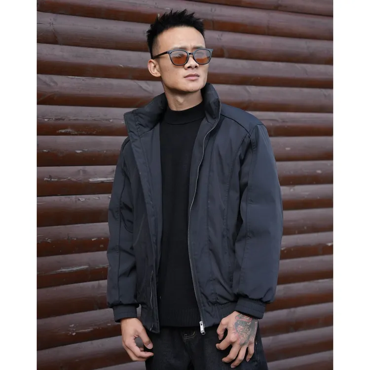 欧美立领廓形短款棉服男款冬季设计感拼接飞行夹克bomber工装外套