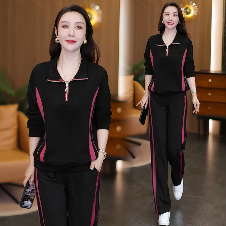 休闲风时尚套装2025秋季新款洋气跑步服长袖卫衣直筒裤长裤两件套