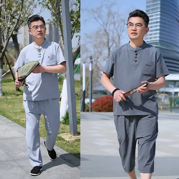 爸爸夏装套装新款中国风唐装男中老年人夏季短袖高档爷爷薄款衣服
