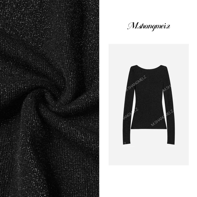 M.SHANGMEI.Z/沐熙美大哥气质法式闪闪一字肩上衣X07M2003