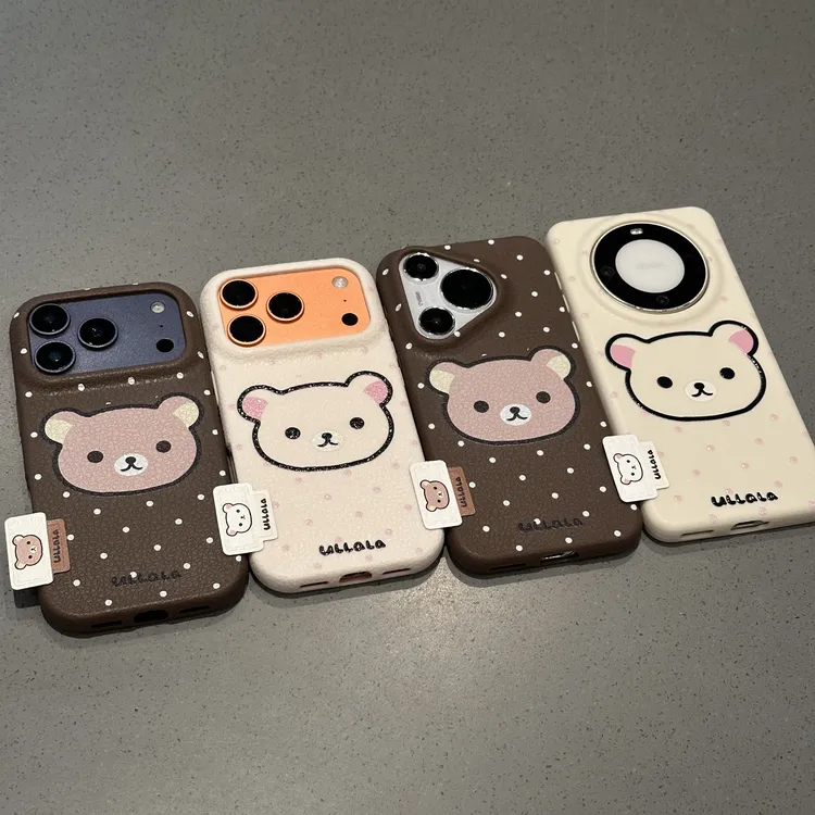 欧克里里波点轻松熊标签适用苹果17/16皮纹手机壳华为vivoppo小米