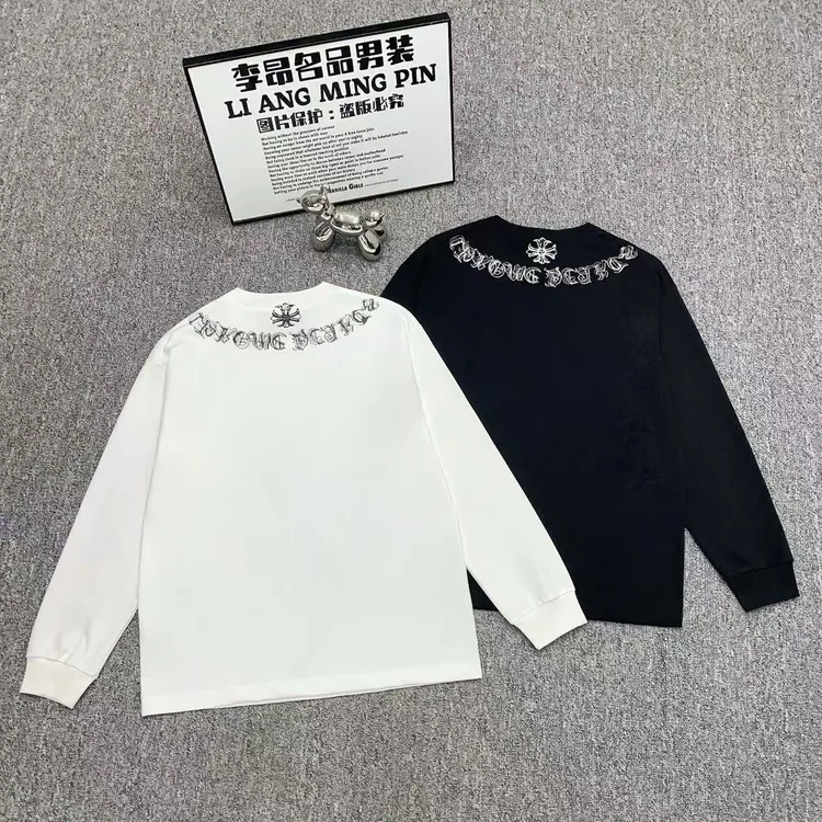轻奢潮牌高定字母印花长袖T恤男ins秋冬重磅纯棉百搭宽松休闲上衣