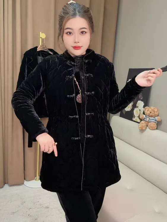 6807设计师原创定制高端品质时尚休闲新中式国风丝绒外搭秋冬纯色