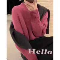 气质减龄树莓粉加厚粗针袖口珍珠设计师套头毛衣女