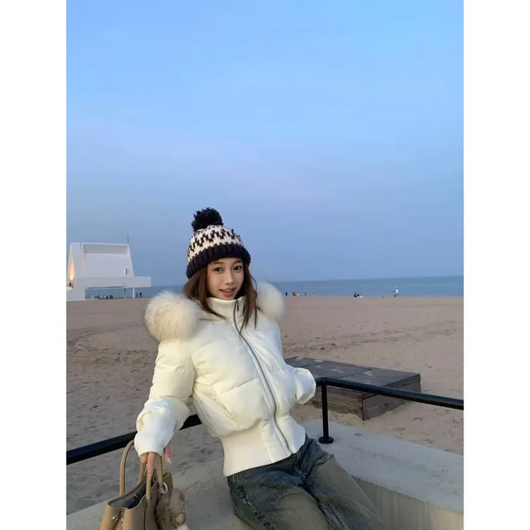 【升级版加绒内胆】 3色可拆卸大毛领收腰发热保暖棉服外套  82146