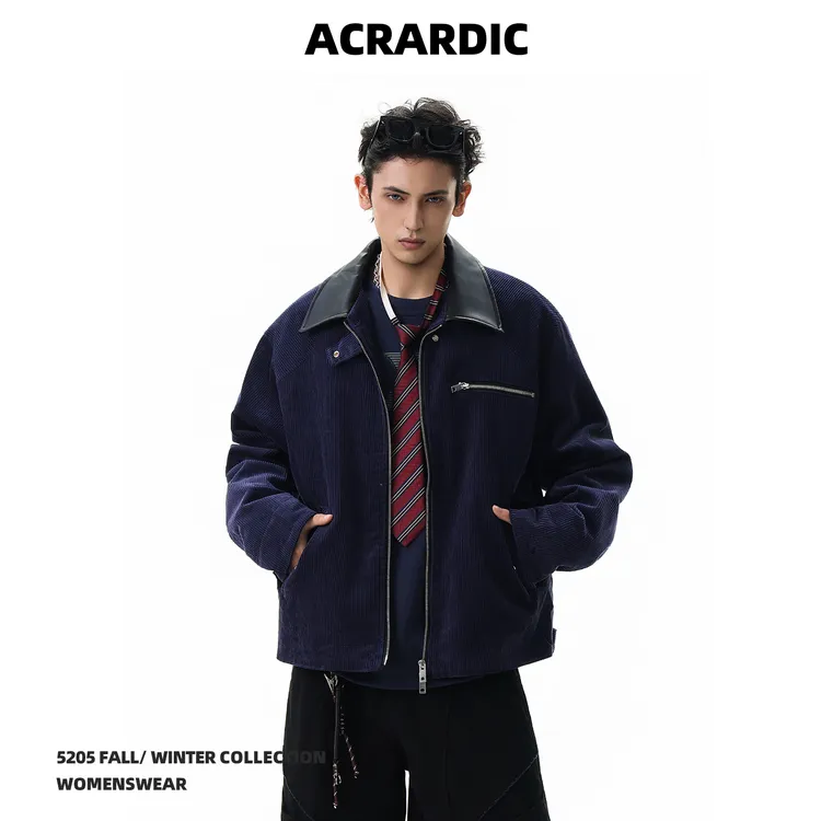 ACRARDIC潮牌高级感双拉链灯芯绒翻领夹克男美式复古休闲宽松外套