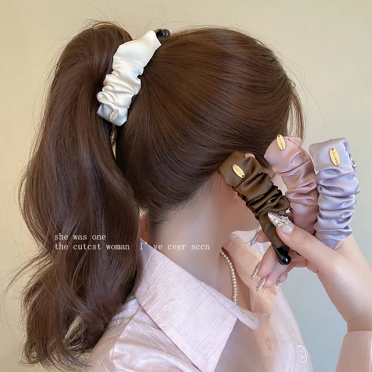缎面褶皱高马尾香蕉夹竖夹2025新款后脑勺抓夹固定神器发夹头饰女