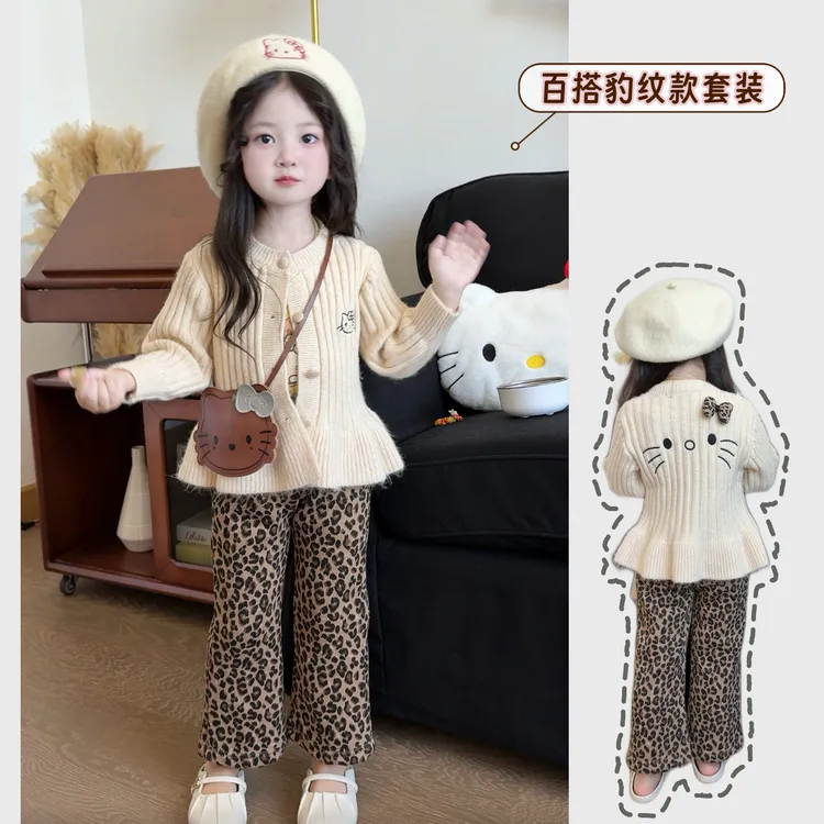 女童秋装休闲卡通套装25洋气时髦新款中小童韩系学院风裙子两件套