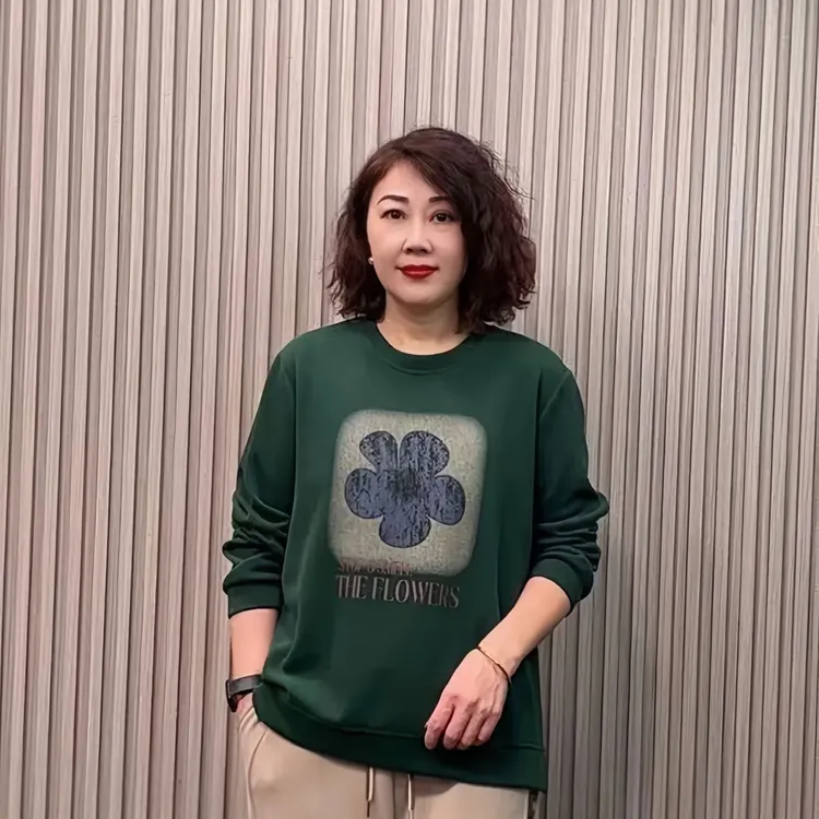 新款女装长袖妈妈装棉质加印花潮流卫衣百搭秋季春季花朵妈妈秋装