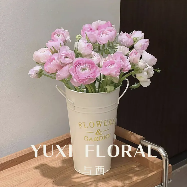 YUXI/与西复古手提鲜花桶养花桶干花花桶花店鲜花花艺铁皮醒花桶