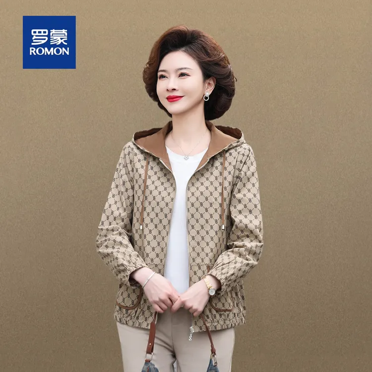 罗蒙中年妈妈秋装风衣外套新款洋气中老年女装春秋夹克薄款上衣服