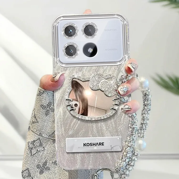 自带镜头膜红米K70手机壳全包RedmiK70Pro软壳镶钻kt猫镜子红米K7