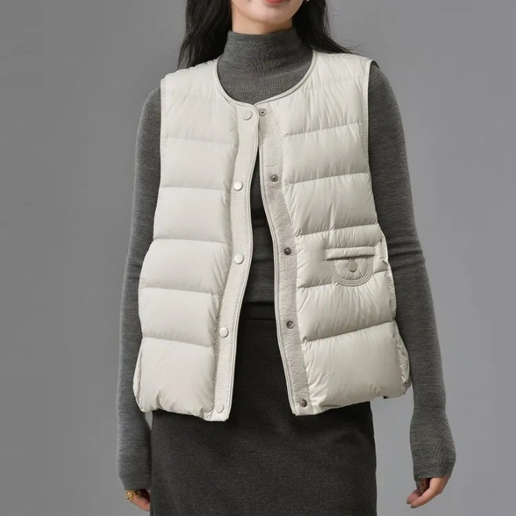 2025秋冬季新款女士时尚圆领棉服马甲宽松休闲百搭保暖加厚外套