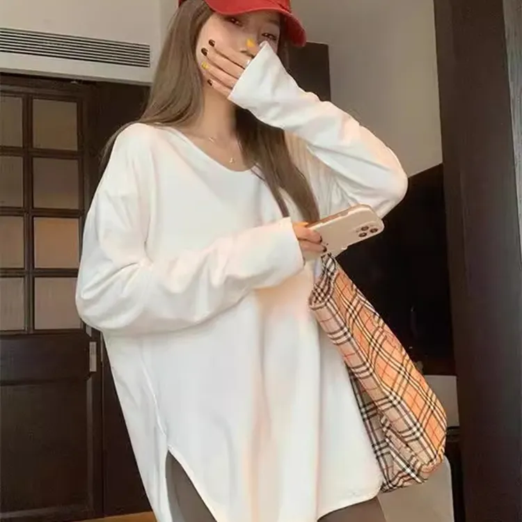一眼心动啦！韩系慵懒风简约休闲V领打底衫女2025早秋卫衣T恤上衣