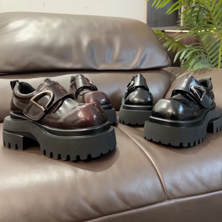 新款超轻厚底7厘米魔术贴英伦风女款增高百搭真皮乐福