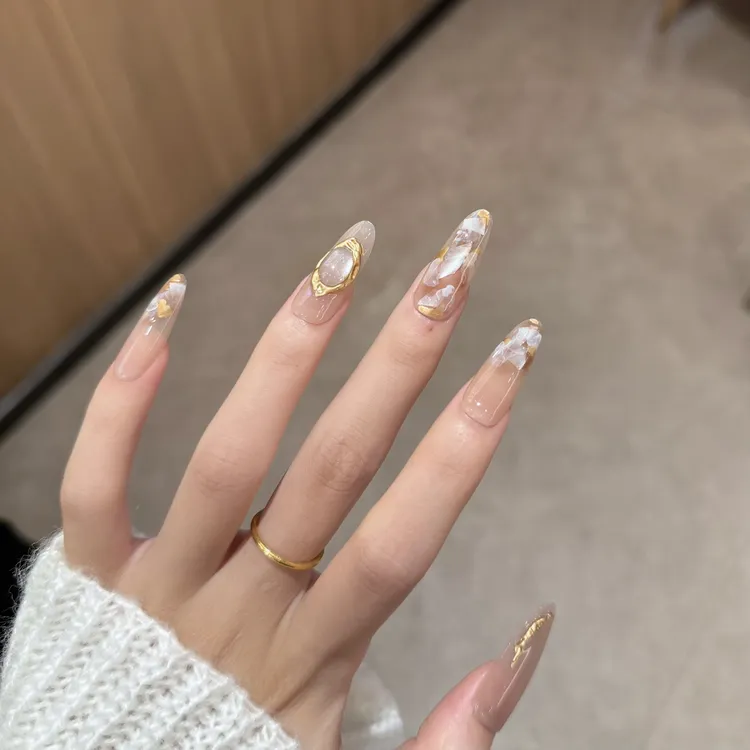 【金丝幻贝】纯手工穿戴甲新款ins重工猫眼晕染指甲贴美甲贴片女