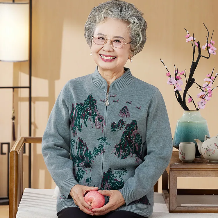 中老年女装拉链毛衣开衫外套加肥加大码秋冬妈妈装上衣羊毛衫宽松