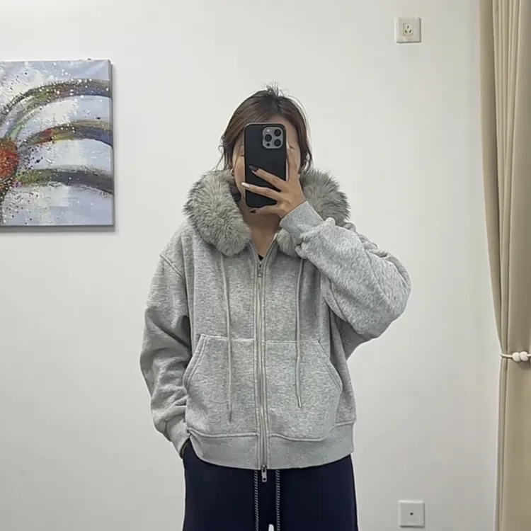 宽松型宽松女常规/加绒加厚短外套通勤连帽欧美风