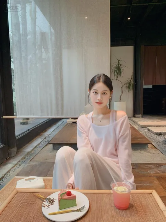 【珠玉】高级感气质ins风慵懒时尚粉色针织上衣毛衣白色糯米裤套装