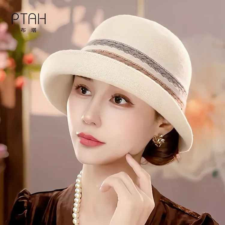 针织绵羊毛加厚香妃帽秋冬渔夫帽帽子百搭保暖护耳朵气质8024