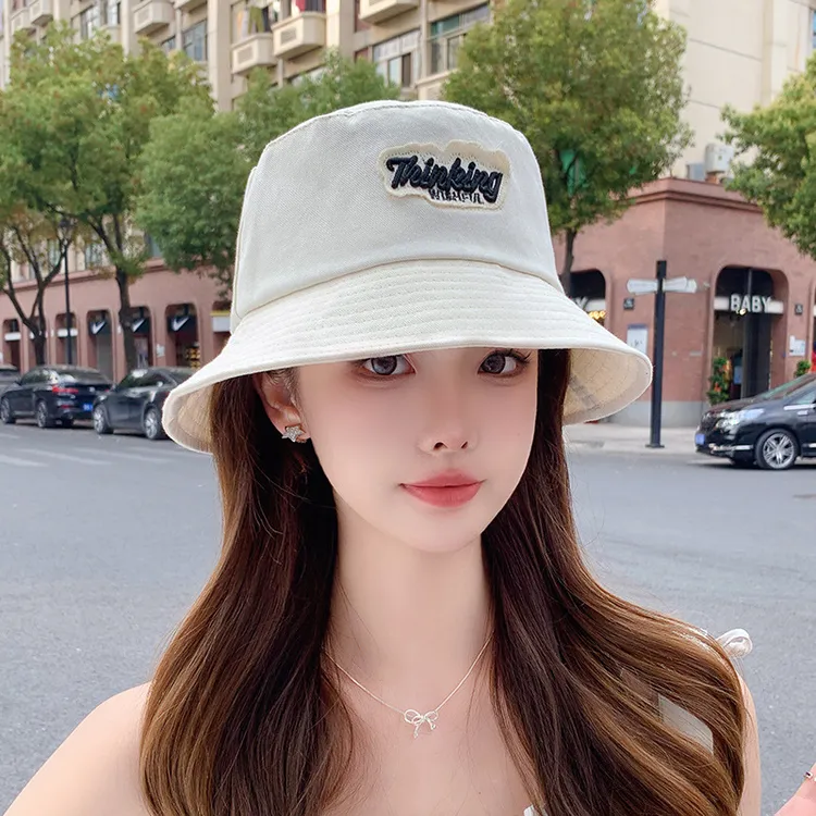 2024帽子春夏女百搭显脸小刺绣字母渔夫帽韩版情侣遮脸防晒遮阳帽