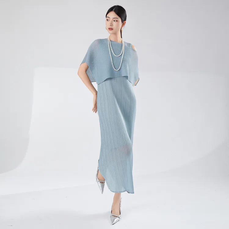 三宅连衣裙夏季女温柔风新款披肩套装罩衫两件套气质洋气中长裙子